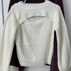 White Cutout Crewneck Sweater
